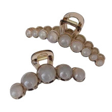 Large Elegant Champagne Beaded Hair Claw Clip for Women, Secure Grip Design, Comfortable All‑Day Wear