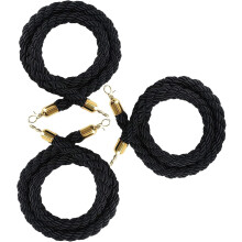 8ft Black Twisted Crowd Control Rope with Polished Gold Snap Hooks, Durable Nylon VIP Queue Barrier Rope