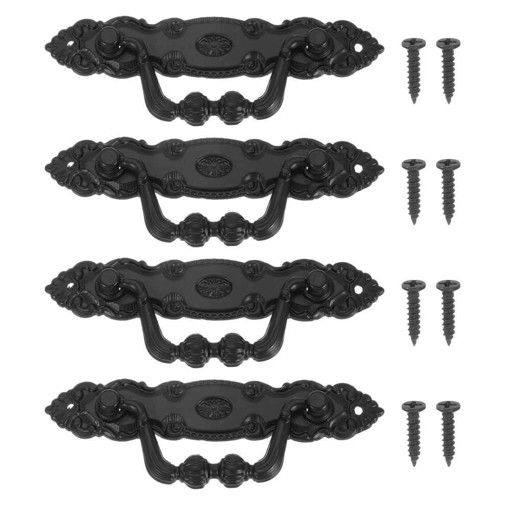 Black Zinc Alloy Cabinet Handles 4 Pcs Vintage Drawer Pulls For Dresser Wardrobe With Screws 9330225347453