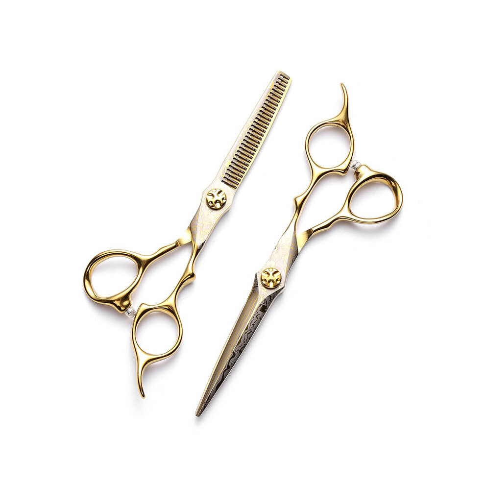Gold Professional Hair Cutting Scissors Set, 6 Inch Barber Hairdressing Shears With Razor Sharp Blades