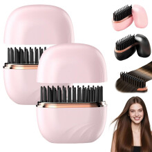 Cordless 2in1 Hair Straightener and Curler, Fast TypeC Charging, Travel Mini Flat Iron with 3Speed Control, AntiScald Shell Pink 2pcs