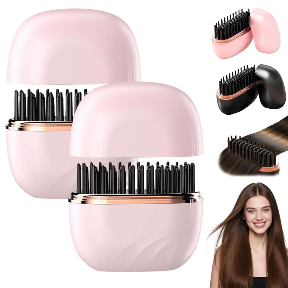 Pink Cordless 2In1 Hair Straightener And Curler, Fast Typec Charging, Travel Mini Flat Iron With 3Speed Control, Antiscald Shell 2Pcs