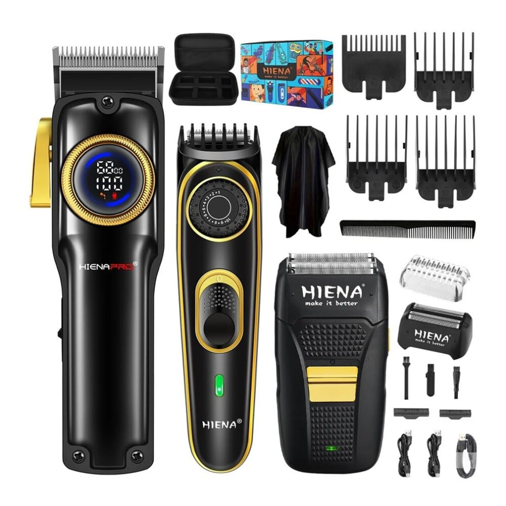 Black/Gold Professional Hair Clippers Set For Men, Cordless Usb Rechargeable Trimmer, Fast Charging Low Noise