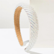White Baroque Rhinestone Headband for Women, Elegant Crystal Beaded Floral Design for Wedding and Party