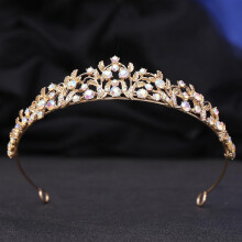 Gold Rhinestone Bridal Tiara Wedding Crown with AB Crystal Sparkle KC Gold Finish (2 Pairs)