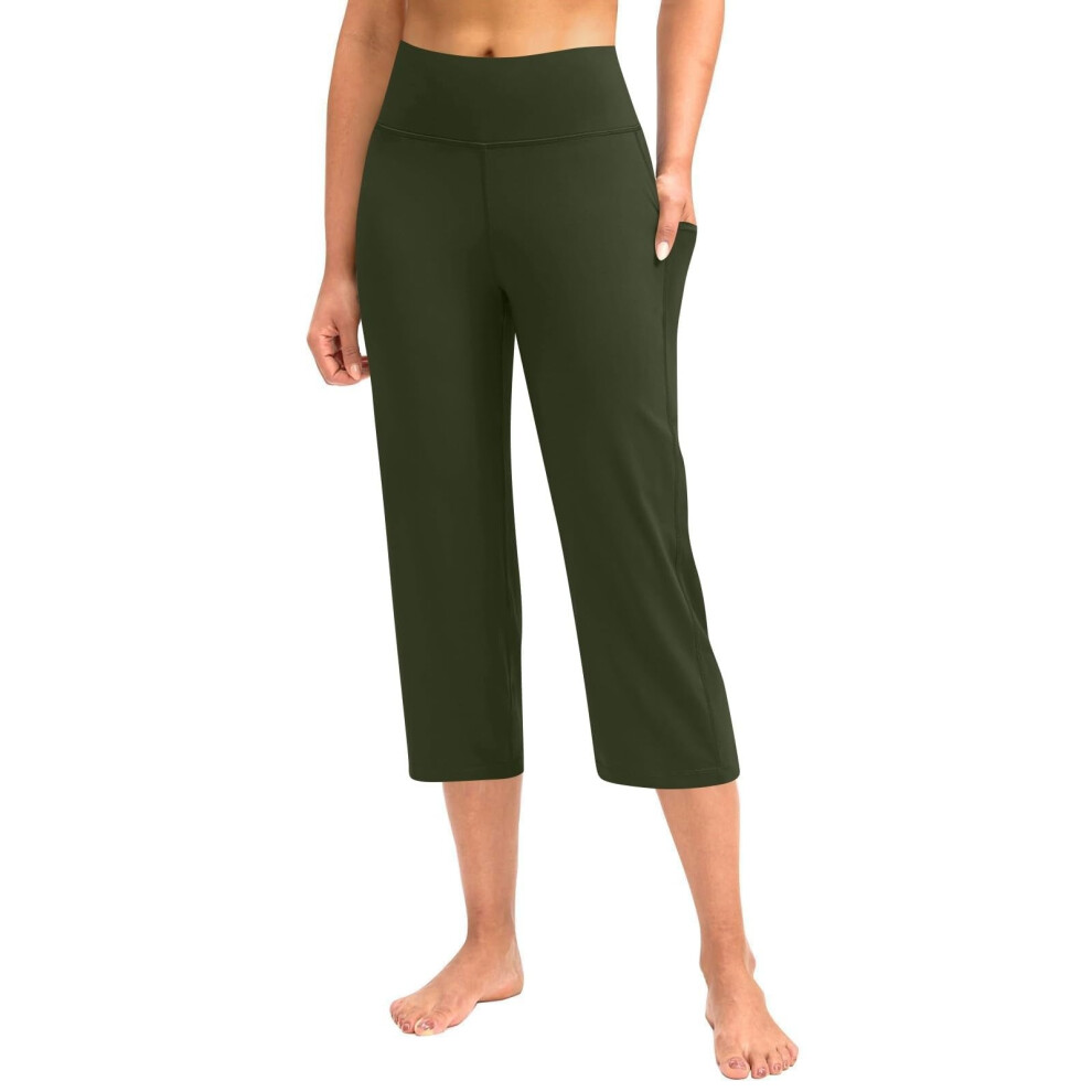 Green Pants For Women Stretch Cropped Casual Capris Work- Xxxl