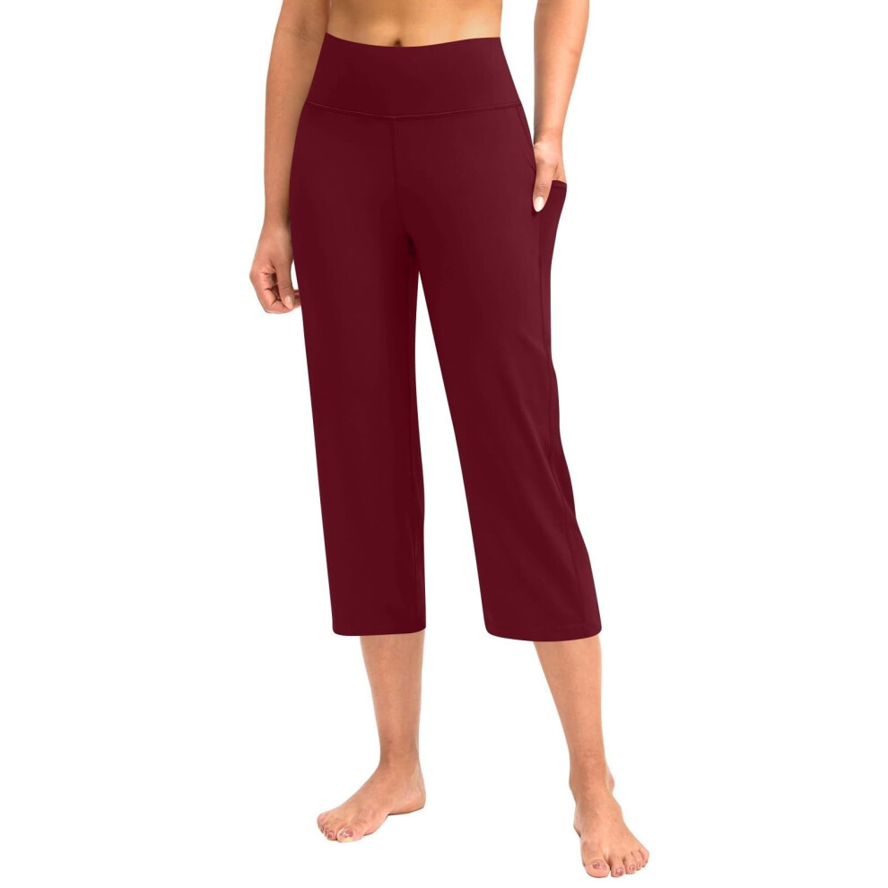 Pants for Women Stretch Cropped Casual Capris Work-Burgundy XXL