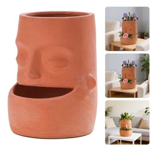 Whimsical Tribal Molded Face Pot produced From Durable 1