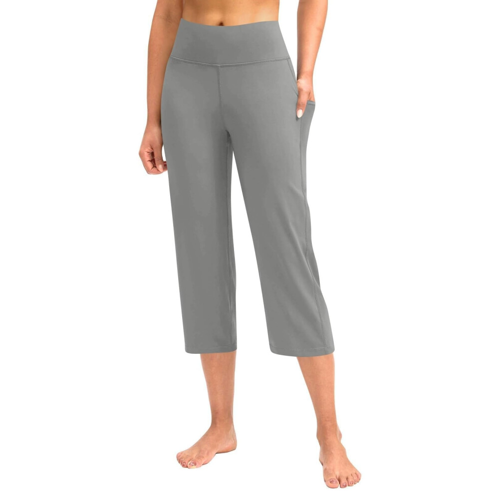 Pants for Women Stretch Cropped Casual Capris Work-Gray L