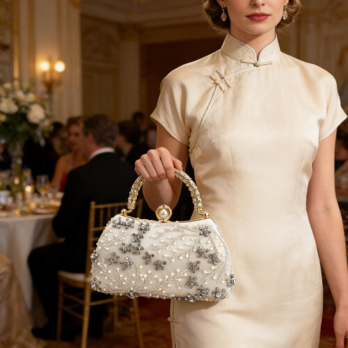 Stylish Glittering Beaded Evening Bag with Unique Shell-Gold 2