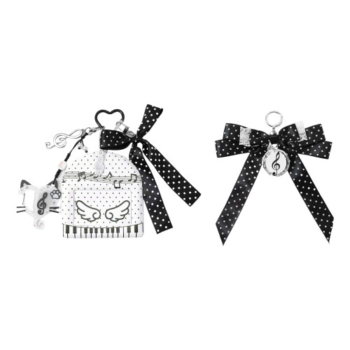 Elegant Black And White Piano Key Pattern Bowknot Keychain-B 1