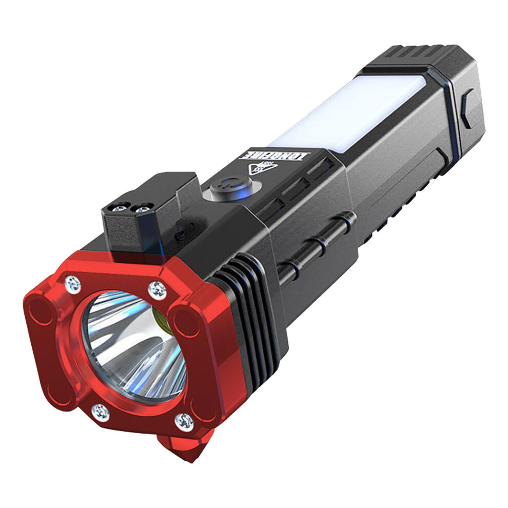 Rechargeable Tactical Flashlight With Magnetic Base, Super Bright Led Emergency Car Flashlight With Seat Belt Cutter And Window Breaker (Red) Red 9330225347675