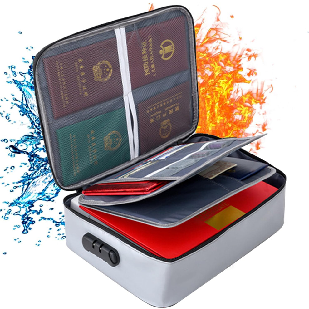 Fireproof Waterproof Document Box With Lock, 3Layer Safe Organizer For Laptop And Files, Silvery 9330225347736