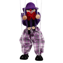 (Purple) Marionette Clown Puppet Toy Pull Rope Wooden Puppet Doll Interactive Kids Hand Pirate Puppetry Boys