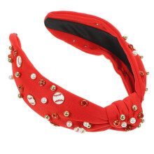 Women's Wide Knotted Pearl Headband with Bowknot Accent, Soft Non‑Slip Hair Band for All Hair Types