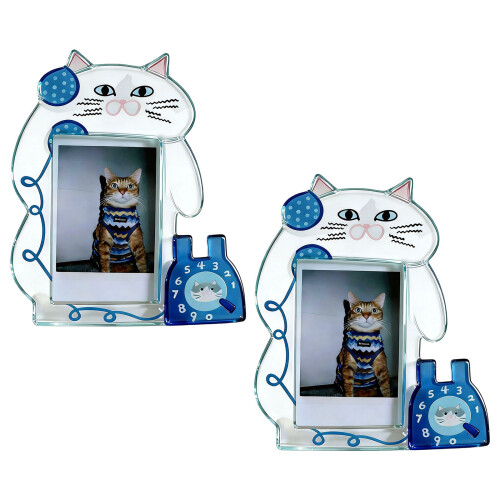 2Pcs Clear Acrylic Picture Frame Cute Cats-Translucent Blue