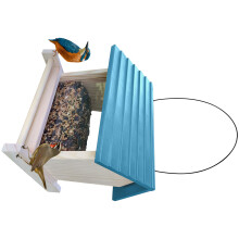 Mangeoire à oiseaux en bois naturel avec Station-Bleu