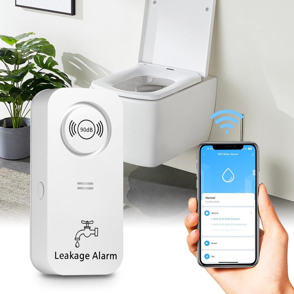 Wifi Water Leak Detector For Home Basement Kitchen Bathroom, Dual Probe Sensor With 90Db Alarm 9330225348368