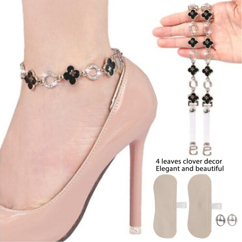 2 Pairs High Heel Ankle Straps Black 4Leaf Clover 2