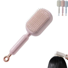 Detangling Hair Brush with Self Cleaning Cushion, Anti Static Scalp Massage Comb for All Hair Types Pink