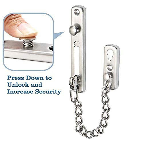 Gold Door Chain Lock with Secure Spring Button, AntiTheft Stainless Steel Security Chain for Home Doors 2