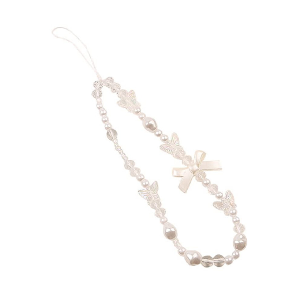 Phone Lanyard With Pearl Beaded Design Bow Butterfly Charm AntiâLost Wrist Strap For Women Girls 9771547873273