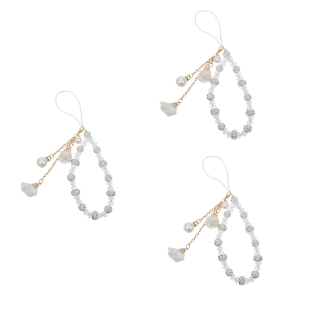 3Pcs Rhinestone Flower Phone Wrist Strap Set, Lightweight Hand Strap Lanyard For Mobile Phones, Random Colors 9073542017608