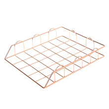 YS0911 Metal File Organizer Rose Color Foldable Wrought Iron Desk Letter Tray with RustResistant Finish