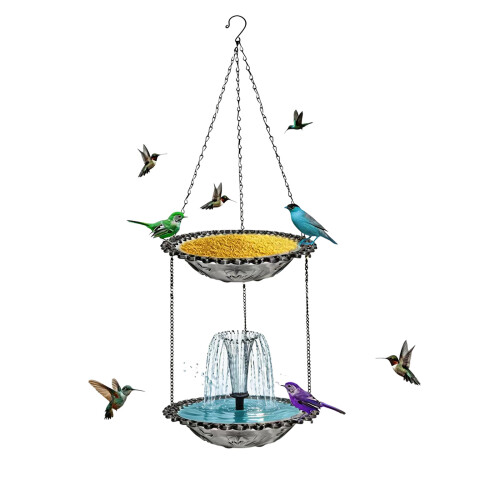 Weatherproofed Solars Powered Bird Feeder And Bath For-Gray