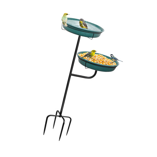 Unique Backyard Bird Water Dish Featuring Food Space For-Green