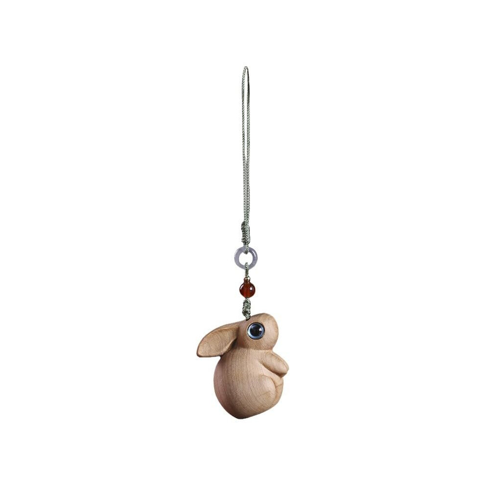 Wooden Phone Charm Hand Carved Rabbit Keychain With Smooth Finish And Durable Hanging Cord 9073542017967