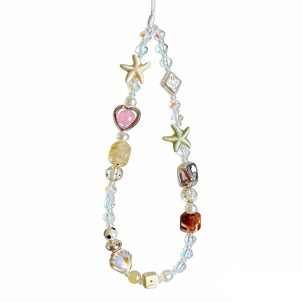 Beaded Camera Wrist Strap With Cute Pearl Charm, Shell Wristlet Lanyard For Phone, Bag And Keychain White 9771547873723