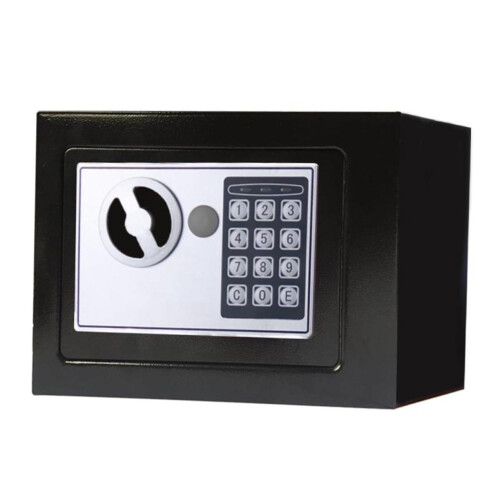 Small Digital Safe Box for Home Office, Solid Steel Construction with Programmable Lock and Key Override, Black