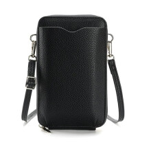 Small Leather Passport Wallet Crossbody Bag for Women, Travel Organizer with Zipper and Card Slots, Black