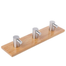 Bamboo Wall Hook Rack with Rustproof Stainless Steel Hooks, Natural Wood Finish, 3 Hooks for Bathroom and Kitchen