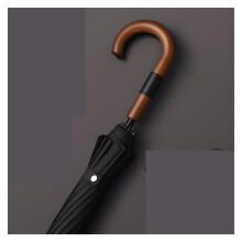 Large Automatic Umbrella with Curved Wooden Handle, Windproof 3Person Rain Umbrella for Travel