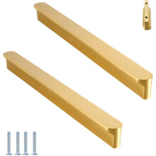 Solid Brass Cabinet Handles 2 Pack, Satin Gold Drawer Pulls 256mm TShaped Round Head for Modern Furniture