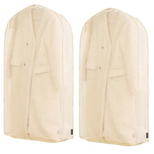 Garment Bags for Hanging Clothes Set of 2 Beige Breathable Organza Dustproof Cover with Zipper and Pocket for Closet Storage Dresses and Coats
