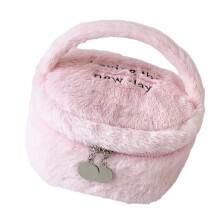 Plush Travel Cosmetic Bag Soft Hand Carry Makeup Pouch For-Pink