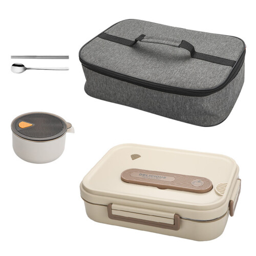 Roestvrijstalen thermische lunchbox met 6 compartimenten,-Beige1