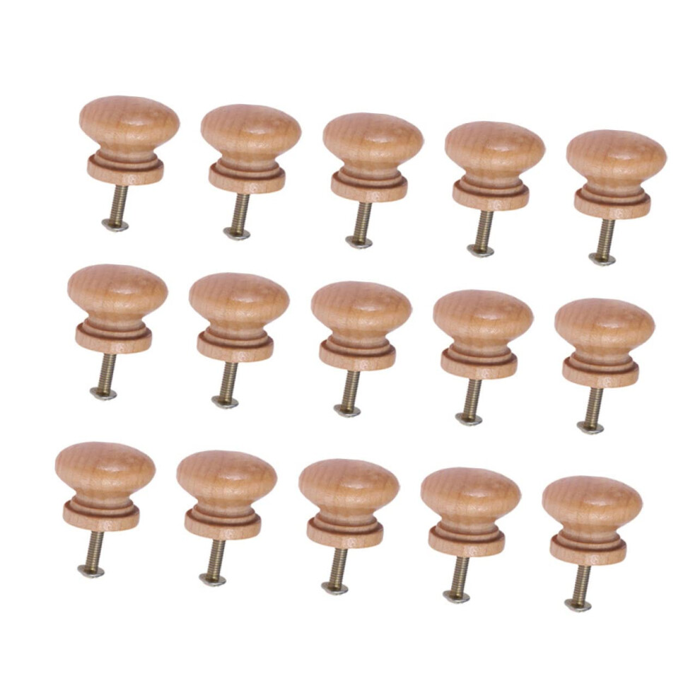 15Pcs Wooden Mushroom Cabinet Knobs With Screws, Natural Smooth Grip Drawer Pulls For Dressers And Cabinets 9351714497886