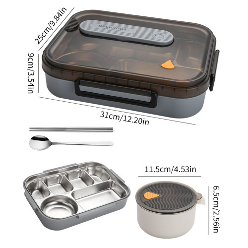 Roestvrijstalen thermische lunchbox met 6 compartimenten,-Beige1 2