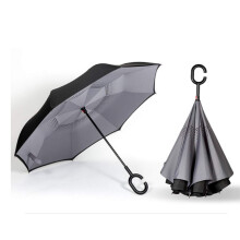 Hands Reverse Umbrella Gray with C Type Handle, Inverted Folding Design, UV Protection and Water Repellent Canopy