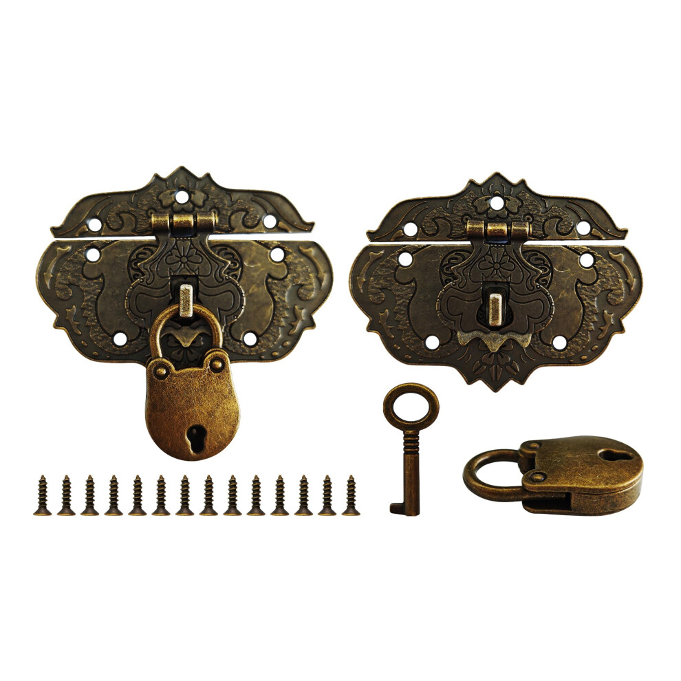 2Pcs Antique Brass Hasp Latch Vintage Jewelry Box Lock, Durable Zinc Alloy Retro Bronze Finish With Screws 9771547874775