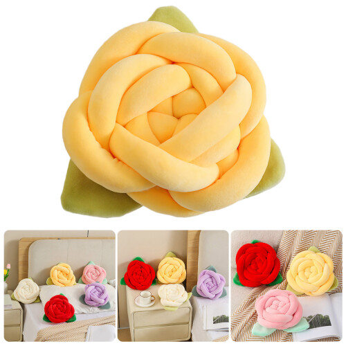 Camellias Pattern Knot Throw Pillow Sturdy Polyester-White Milk 2