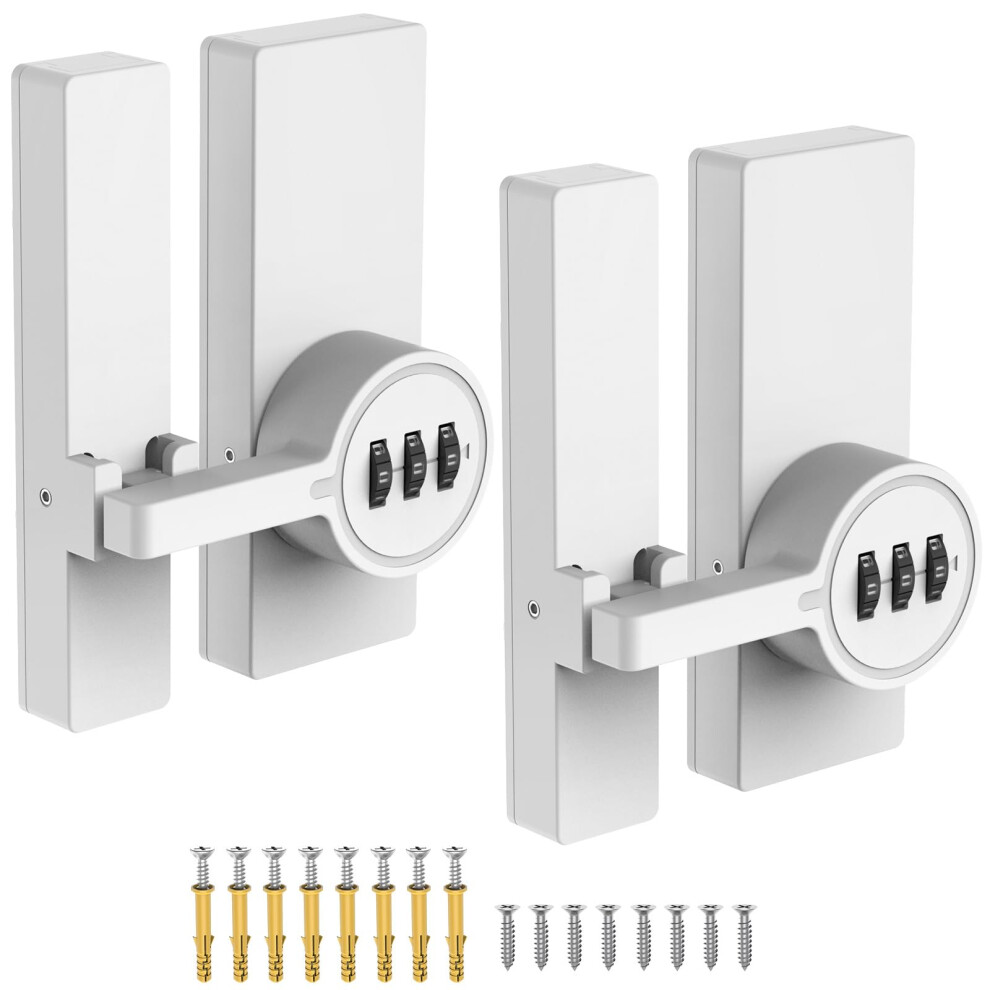 Sliding Door Lock Keyless 3 Digit Combination Zinc Alloy Barn Door Lock With Adhesive Or Screws, 2 Pack White 9351714498401