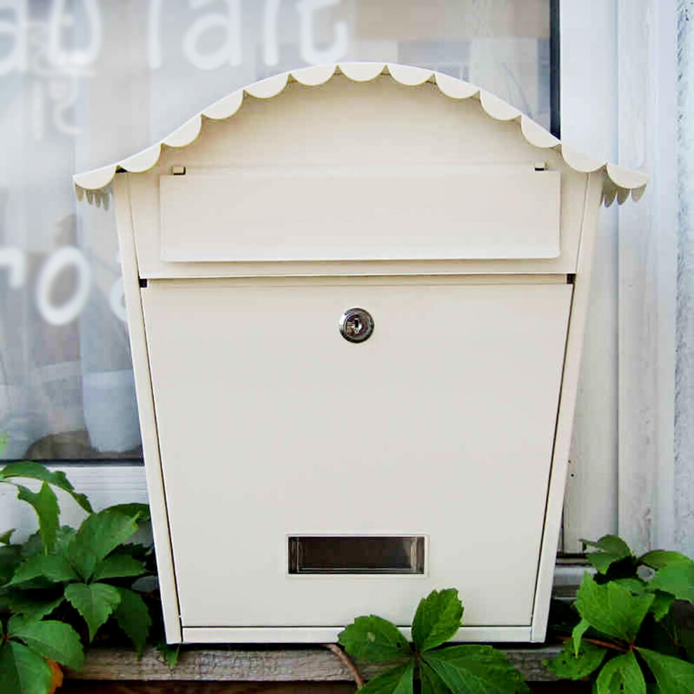 Locking Wall Mount Mailbox With Keys, Weatherproof White Iron Outdoor Mailbox For Home And Office 9073542019497