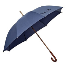 Large Windproof Golf Umbrella for Rain and Sun with UV Protection and Wooden Handle Dark Blue