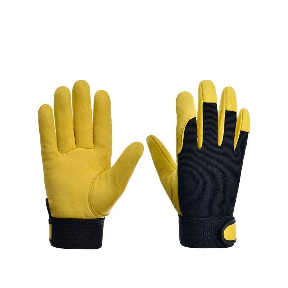 Leather Work Gloves Cowhide Welding Gloves With Enhanced Grip Palm Patch For Gardening And Construction, Yellow L 9771547875307