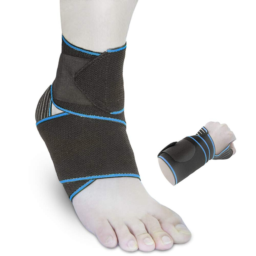 Blue Ankle Support Brace Adjustable Compression Fit For Sprained Ankle Running Men Women